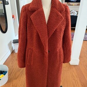 LOFT Rust Plush Teddy Pea Coat